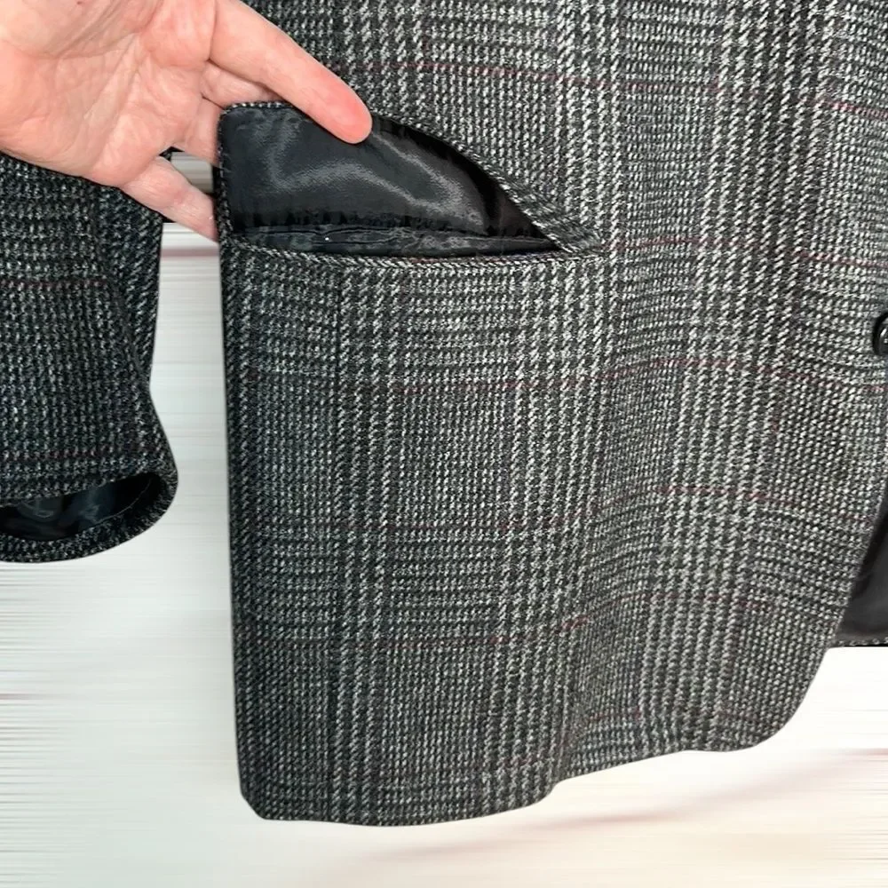Vintage Hickey Freeman Wool Sport Coat Gray Houndstooth Glen Check size 48 L